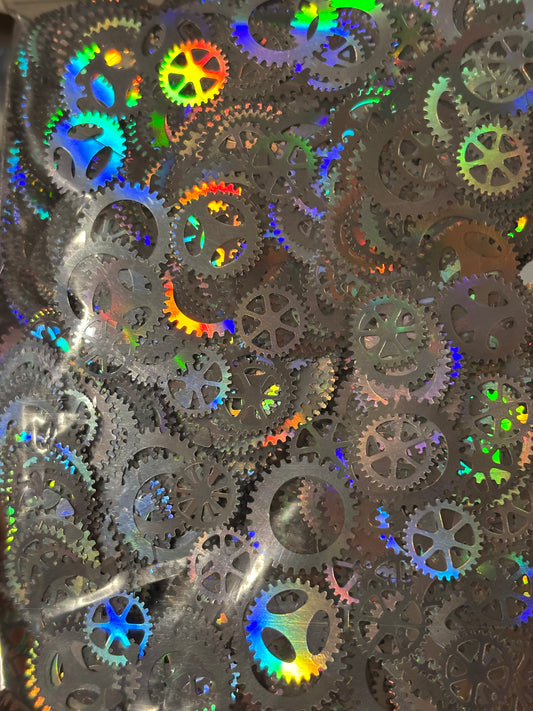 Gears various sizes shaped glitter silver holographic